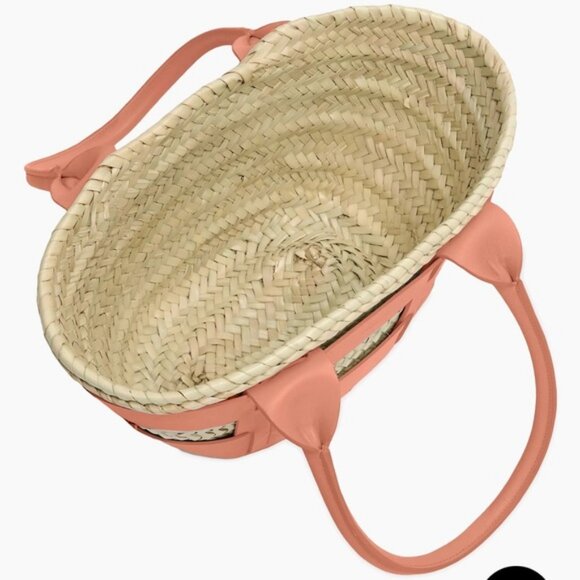 Mini Santorini Raffia & Leather Basket Bag- Coral NWT - Picture 3 of 6